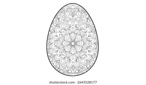 Large Easter Egg Form Outline Filled with Simple Floral Swirl Geometric Mandala Design Coloring Sketch