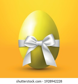 Large egg with a white bow on a yellow background - Vector illustration