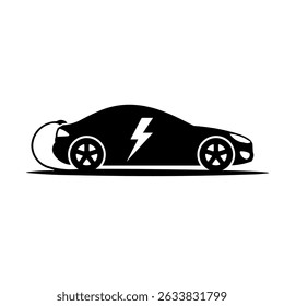 A large electric car symbol in the center. Isolated black symbol. Vector illustration on white background