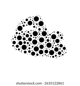 A large electric plane symbol in the center made in pointillism style. The center symbol is filled with black circles of various sizes. Vector illustration on white background