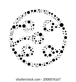 Ein großes elektrisches Pappsymbol in der Mitte im Pointillismus-Stil. Das mittlere Symbol ist mit schwarzen Kreisen verschiedener Größen gefüllt. Vektorgrafik auf weißem Hintergrund