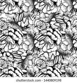 Large ellegant seamless pattern with roses. Botanical texture big flowers