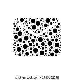 A large email symbol in the center made in pointillism style. The center symbol is filled with black circles of various sizes. Vector illustration on white background