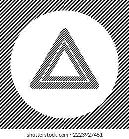Ein großes Notstoppzeichen in der Mitte als Luke von schwarzen Linien auf einem weißen Kreis. Interlaced-Effekt. Nahtloses Muster mit gestreiften, schwarz-weißer diagonaler Linie