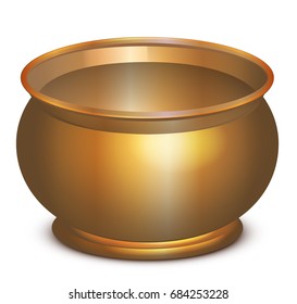 Large empty copper cauldron. Halloween accessory. Isolated on white vector 3d illustration