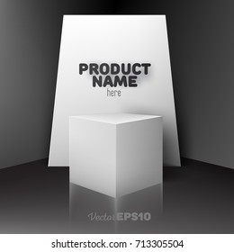 Large empty poster (billboard) mockup (template) stand on the wall in the room corner with pedestal (stand, podium)