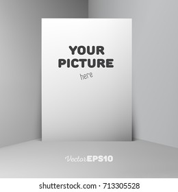 Large empty poster (billboard) mockup (template) stand on the wall in the room corner