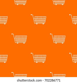 Large empty supermarket cart pattern repeat seamless in orange color for any design. Vector geometric illustration