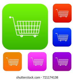 Large empty supermarket cart set icon color in flat style isolated on white. Collection sings vector illustration