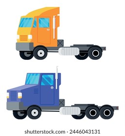 Großer leerer LKW-Traktor-Trailer. Europäische und amerikanische Versionen. Fahrzeug Kinder Spielzeug-Ikone. LKW für die Lieferung von Halb-Trailern mit Lasten. Auto zum Transport und Verkehr. Cartoon-Flat-Vektorillustration