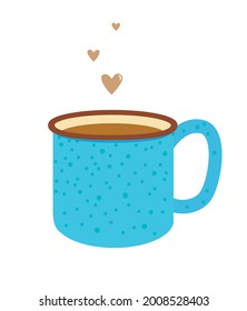 large enamel teacup with turquoise coffee.