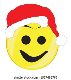 A large eyed Santa Clause smile face button isolated on a white background
