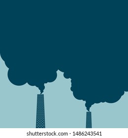 Large factory, environmental pollution. Isolated on blue background.