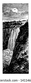 Es ist ein großer Fall im Fluss Montmorency. Diese sind an der Grenze von beauport.Es ist 80m hoch, die größer ist, dann niagra fällt Vintage Linie Zeichnung.