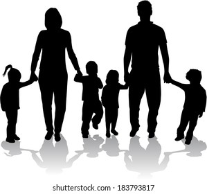 Large families. Black silhouettes.