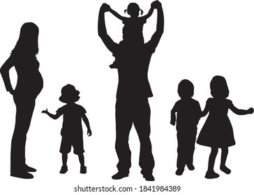 Large family. Black people silhouettes.