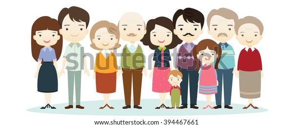 Large Family Cartoon Character On White Stock Vektor Royaltyfri 394467661