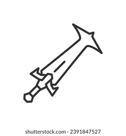 Gran espada de fantasía, icono lineal. Línea con trazo editable