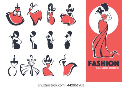 Large Fashion, Dress And Beauty Logo And Emblem Collection