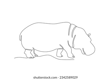 A large fat hippopotamus. World animal day one-line drawing