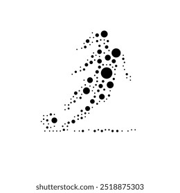 A large female football symbol in the center made in pointillism style. The center symbol is filled with black circles of various sizes. Vector illustration on white background