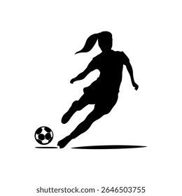 Um grande símbolo feminino de futebol no centro. Símbolo preto isolado. Ilustração vetorial sobre fundo branco