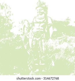 large female statue in the park background