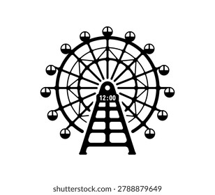 Large Ferris wheel in Yokohama flat vector illustration