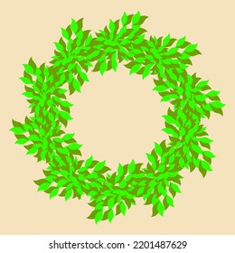 Large, festive wreath of decorative green leaves on a white background. Vector. For the design of solemn events, weddings, postcards, birthdays, banners, invitations, photos.