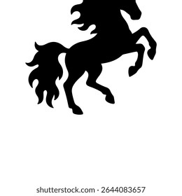 A large fiery horse symbol in the center. Isolated black symbol. Vector illustration on white background