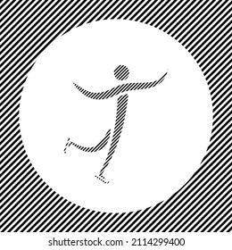 A large figure skating symbol in the center as a hatch of black lines on a white circle. Interlaced effect. Seamless pattern with striped black and white diagonal slanted lines