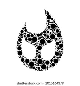 A large fire symbol in the center made in pointillism style. The center symbol is filled with black circles of various sizes. Vector illustration on white background