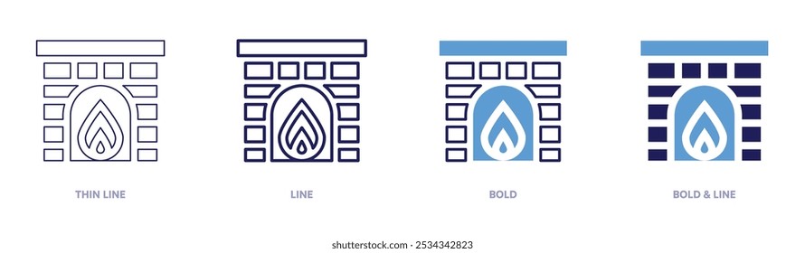 Grande icono de chimenea en 4 estilos diferentes. Línea delgada, línea, negrita y línea negrita. Estilo duotono. Trazo editable.