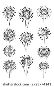 Großes Feuerwerk platzt Silhouetten für Feier-Party und Neujahr Festival-Hintergrund-Design.