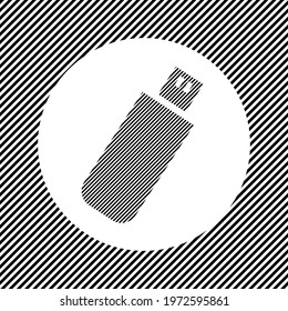 A large flash drive in the center as a hatch of black lines on a white circle. Interlaced effect. Seamless pattern with striped black and white diagonal slanted lines