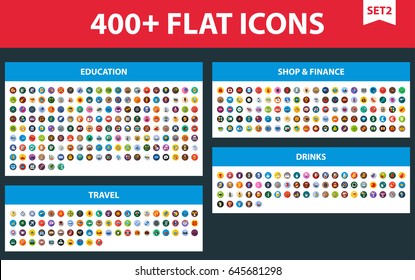 Large flat icons set. Vector illustration