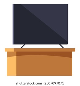 Grande televisor de pantalla plana está de pie sobre una mesa de madera, creando un entorno de entretenimiento moderno y minimalista