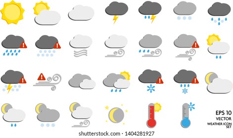 large flat weather symbol or icon set vector illustration