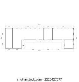 a large floor plan sketch equipped with dimensions