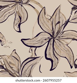 large floral motifs drawn in an abstract style attract attention