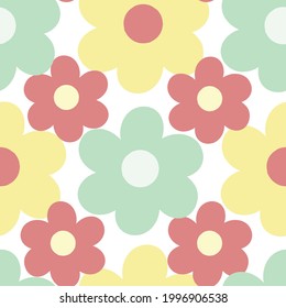 Large Floral Print with Yellow Mint Coral repeat pattern design with white background