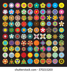 Large flower icon set flat style icons in circles. Vector illustration.