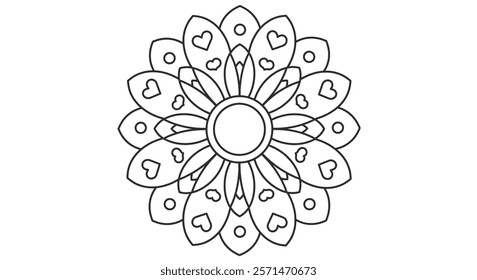 A large flower mandala with a central circle and rounded petals.