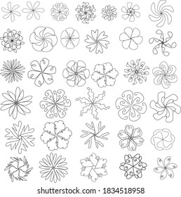 Large flower set drawn in doodle style.  Vector illustration for Valentine's Day, wedding designs, greeting cards and logos.