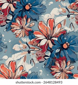 Large flowers scattered on a light blue background. The flowers are placed haphazardly but in a balanced manner