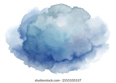 A large, fluffy blue cloud with a few smaller white clouds scattered throughout the sky. The sky is a deep blue color, and the clouds are puffy and white