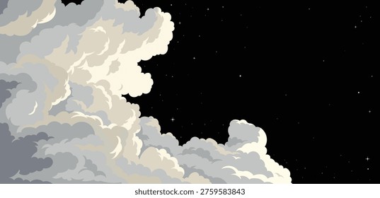 Large Fluffy Creamy Clouds in Starry Night Sky