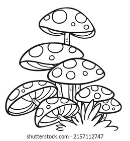 Large fly agaric mycelium linear drawing for coloring isolated on white background