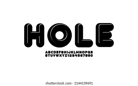 Large font, bold rounded alphabet, strong uppercase Latin letters from A to Z and Arab numbers from 0 to 9, vector illustration 10EPS