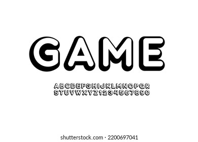 Large font, bold rounded alphabet, strong uppercase Latin letters from A to Z and Arab numbers from 0 to 9, vector illustration 10EPS